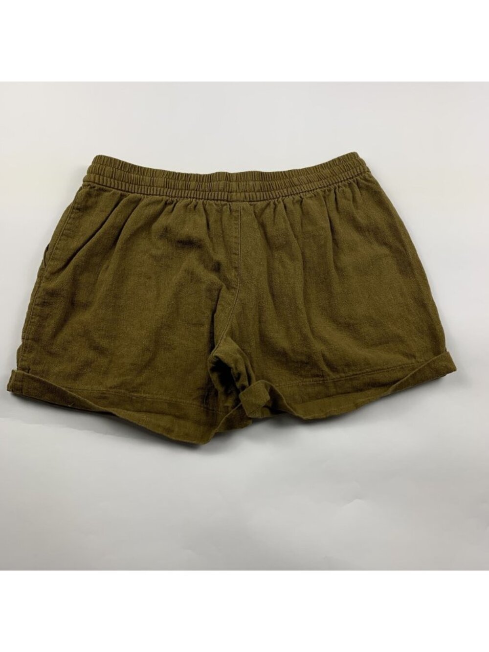 Old Navy Gathering Moss Olive Linen Blend High Rise Pull On Shorts M - Picture 4 of 4